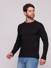 Camiseta Manga Longa Canelada Gola Redonda