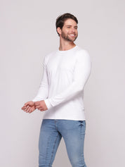Camiseta Manga Longa Canelada Gola Redonda