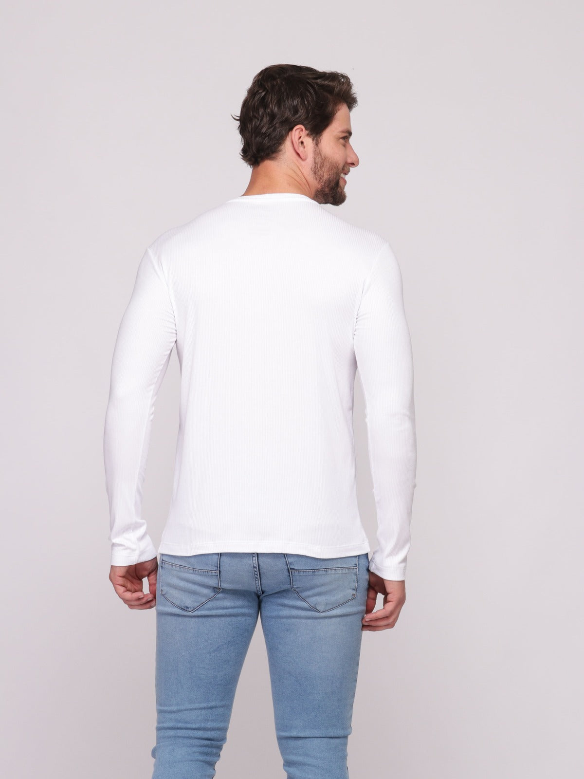 Camiseta Manga Longa Canelada Gola Redonda