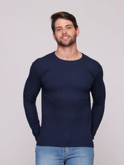 Camiseta Manga Longa Canelada Gola Redonda