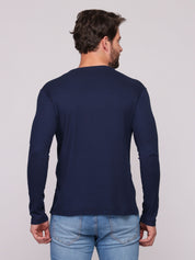 Camiseta Manga Longa Canelada Gola Redonda