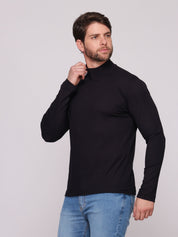 Camiseta Manga Longa Canelada Gola Alta