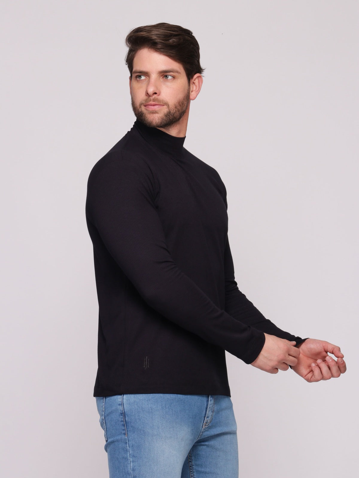 Camiseta Manga Longa Canelada Gola Alta