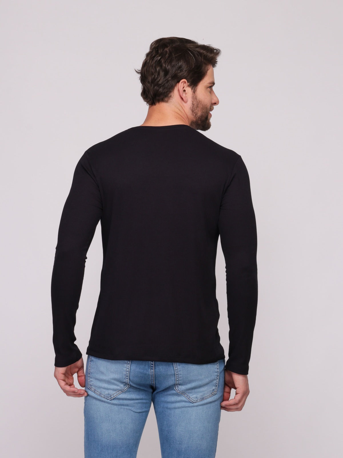 Camiseta Manga Longa Canelada Gola V