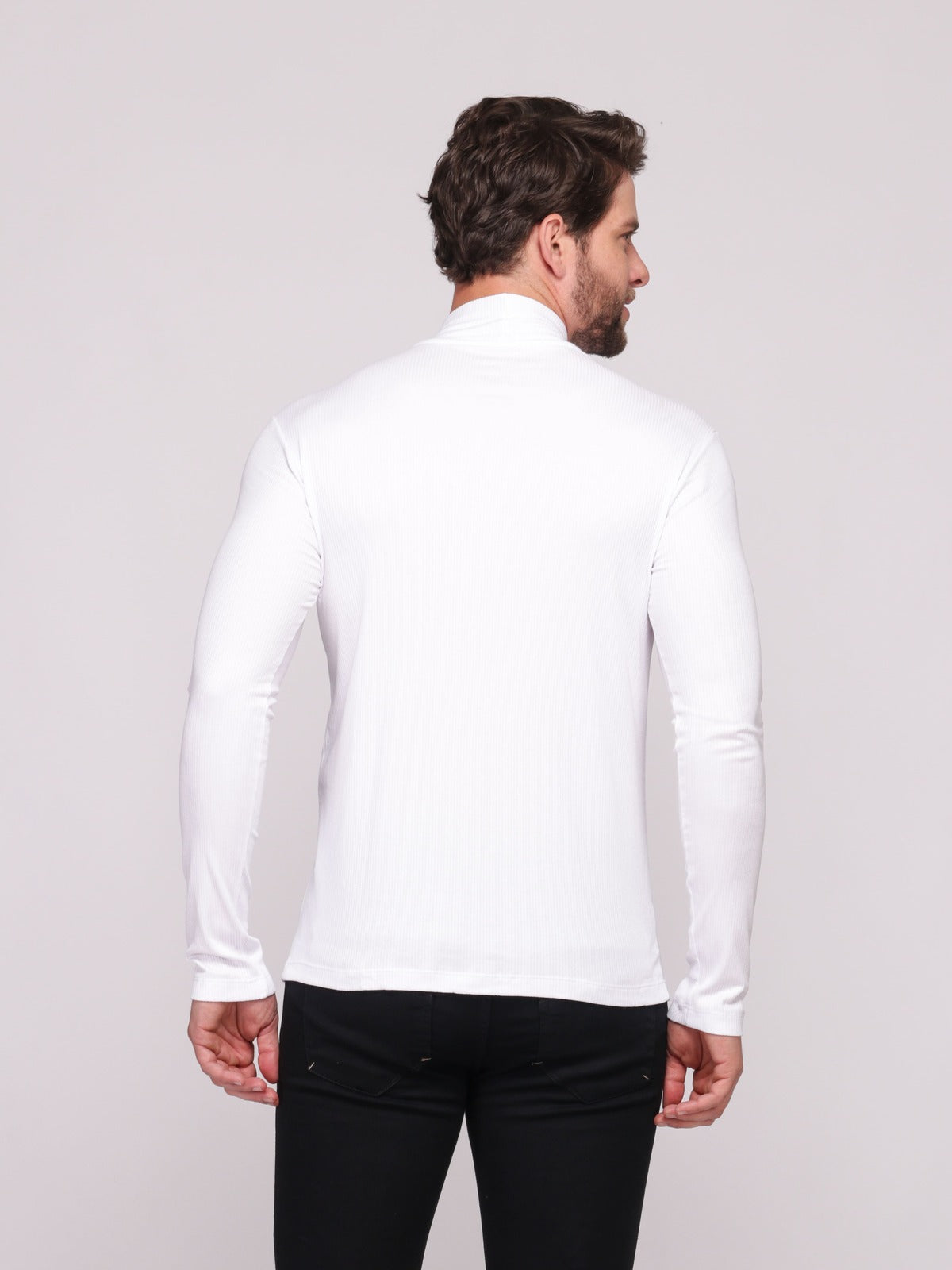 Camiseta Manga Longa Canelada Gola Alta